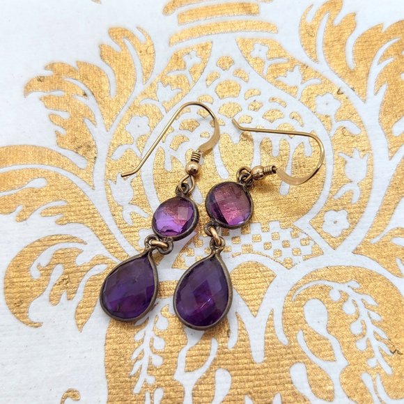 Purple amethyst gold filled dangle earrings NWT - Picture 5 of 5